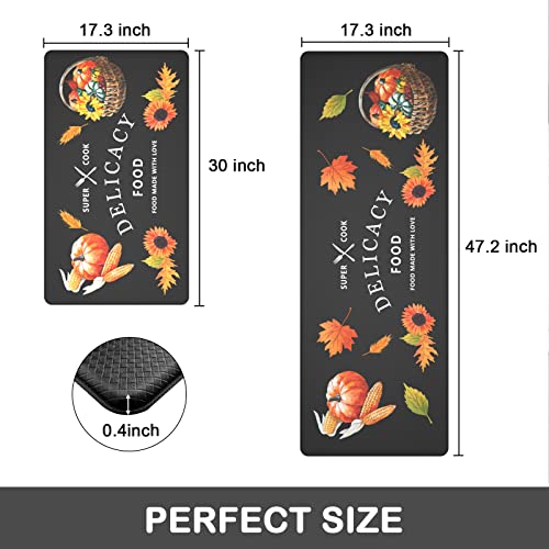 Artnice Kitchen Mat 2 Piece, Thanksgiving Day's Pumpkins Decorative Kitchen Mats Set, Pvc Waterproof Anti Fatigue Kitchen Rug, Cushioned Kitchen Floor Mats For Home Office Sink Laundry, Black #TOP1