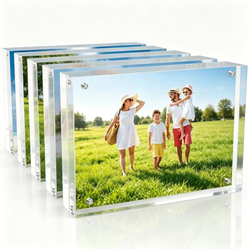 laapee 5x7 Inch Acrylic Picture Frame 5 Pack, 10+10mm Magnetic Photo Frame