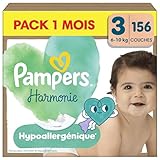 Pampers Harmonie Couches Édition Limitée, Taille 3, 156 Couches, 6kg 10kg, Conçues Pour Les Peaux Les Plus Sensibles, Pack 1 Mois