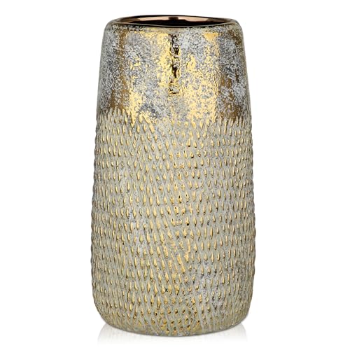 Arborus Vase Keramik 26 CM Modern Vase für Blumen Pampasgras Lavendel Tulpen Dekovase Eukalyptus Tischdeko Blumenvasen Gold Silber für Modern Vintage Boho Wohnzimmer Schlafzimmer Küche Badezimmer Büro