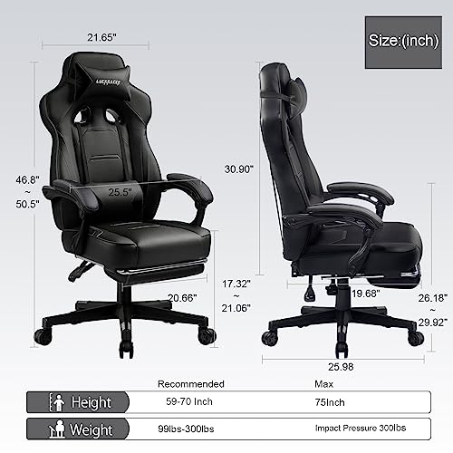 Gaming-Chair-Video-Game-Chairs-Gaming-Computer-Chair-with-Footrest-350Lb-Heavy-Duty-Gaming-Chair-Ergonomic-Office-Chair-Lumbar-Support-for-Adults-High-Back-Swivel-Seat-ReclinerBlack