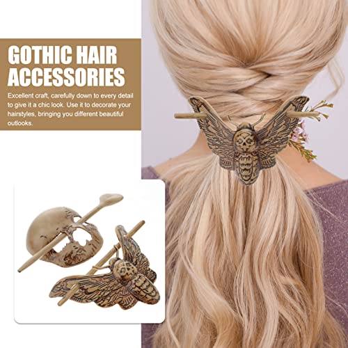 Lurrose 2Pcs Gothic Skull Hairpins Horror Skeleton Hair Fork Pins U Fork Sticks Pick Shawl Pin Hair Chopsticks Updo Chignon Hair Clips For Women Halloween Hair Accessory #TOP1
