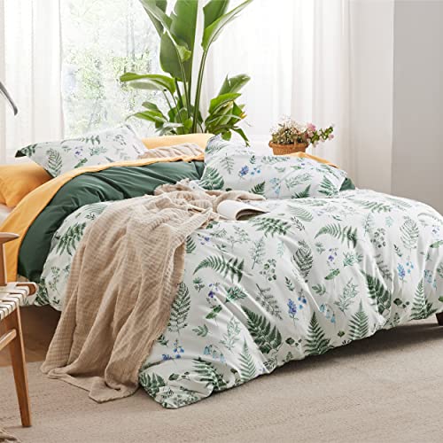 Image of Bedsure Duvet Cover Queen Size - Reversible Plants Duvet Cover Set with Zipper Closure, 3 Pieces Green Bedding Set with 8 Corner Ties and 2 Pillow Shams 20 inchx26 inch