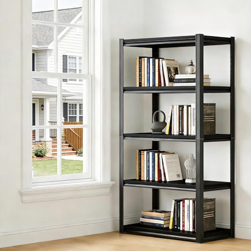 Image of 5 Tier Bookshelf, Large Industrial Metal Shelving, Heavy Duty Storage Shelves For Books And Display. Adjustable Open Standing Book Shelf For Living Room, Bedroom, Office (35.4 inchWx17.7 inchDx77.4 inchH)