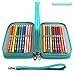 YOUSHARES 72 Slots Pencil Case - PU Leather Handy Multi-layer Large Zipper Pen Bag with Handle Strap for Colored/Watercolor Pencil (Turquoise)