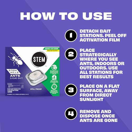 Image of STEM Liquid Ant Baits, Kills The Queen and Colony, for Indoor Use, 4 Spill Proof Bait Stations