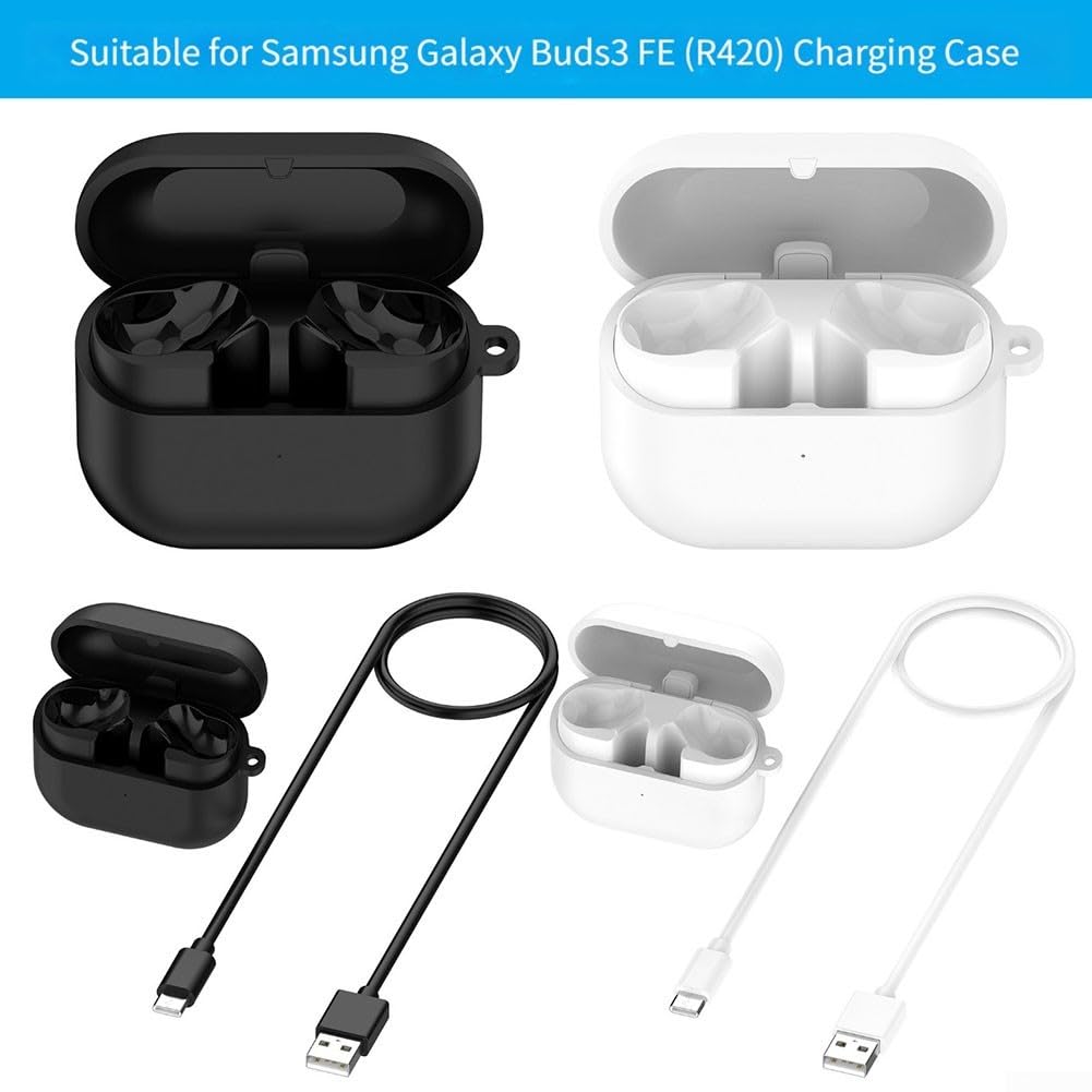Étui portable pour écouteurs Samsung Buds3 FE R420 - Boîte de rangement compacte en ABS avec bouton rapide - Blanc - 59 x 49 mm - Noir
