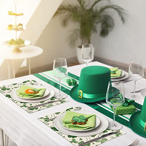 St. Patrick's Day Shamrock Placemats Set Of 4,12X18 Inch Green Shamrock Lucky Clover Heat-Resistant Place Mats,Green Irish Table Decors For Seasonal Farmhouse Kitchen Dining Holiday Party #TOP3
