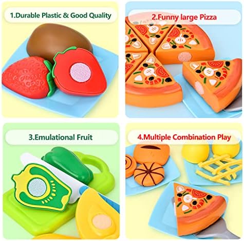 Sotodik Cutting Toys Fruits Vegetables Kitchen Toys Pretend Food Playset for Children Girls Boys Educational Early Age Basic Skills Development(31PCS)