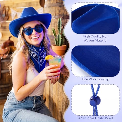 Image of Coume 6 Sets Cowboy Hat with Heart Sunglasses and Paisley Bandanas Western Cowgirl Hat for Cosplay Costume Adults(Royal Blue)