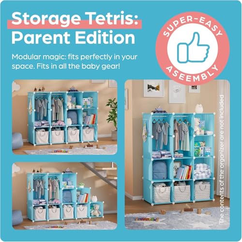 Image of Mevigo Foldable Plastic Wardrobe for Clothes - 12- Door Baby Cupboard for Clothes Storage, Wardrobe for Kids, Plastic Almirah, Collapsible Wardrobe for Kids Livingroom & Home (Blue-KTF1, 12- Door)