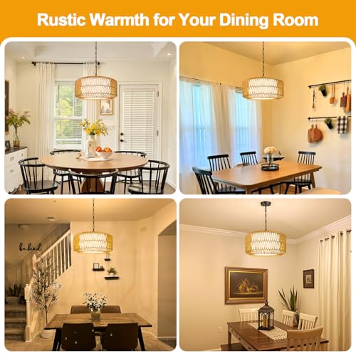 image for Lynnoland Farmhouse Chandelier Light Fixture, 5-Light Rattan Boho Chan