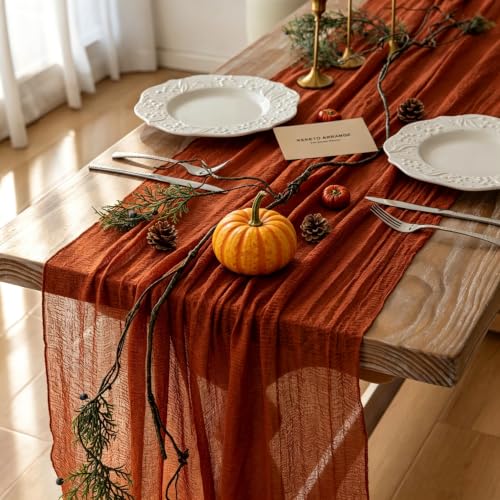 3Pcs Fall Terracotta Cheesecloth Table Runner 120 Inch Party Home Decor