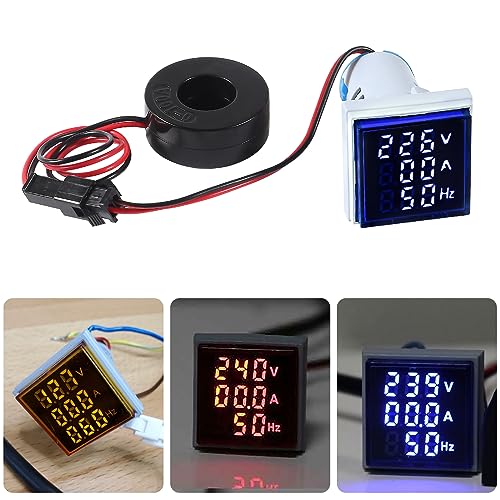Image of Alinan 3 in 1 60-500V 0-100A AC Digital Ammeter Voltmeter, 22mm Square Digital Tube Screen with Transformer, LED Display Voltage Detector Current Tester Gauge(Blue)