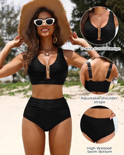 Aqua Eve Women High Waisted Bikini Sets - Tummy Control U-Wire Cutout Swimsuits Two Piece Bathing Suits 2025 Swimwear3
