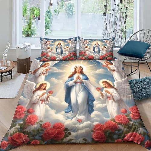 フラワーズ 掛け布団カバー 天使 布団カバー 3点セット シングル 羽毛布団カバーセット 150x210cm と 枕カバー 2枚 43x63cm 寝具カバー 極柔な肌触り 通気性 速乾 四季通用