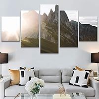 SIGNWIN 5 Panel Canvas Wall Art Sunset in The Mountains for Home Decorations Ready to Hang - 60