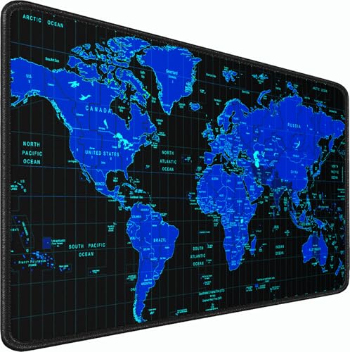 Gaming Mouse Pad, 31.5x15.7 inch Large Extended Computer Keyboard Mouse Mat, Water Resist Non-Slip Mousepad Rubber Base Long XXL Desk Mouse Pad for Work & Gaming, Office & Home, Blue Map