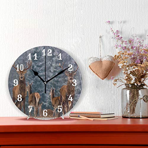 Auuxva Wall Clock Winter Wildlife Landscape With Deer, Silent Non Ticking Clock For Kitchen Living Room Bedroom Home Artwork Gift #TOP1