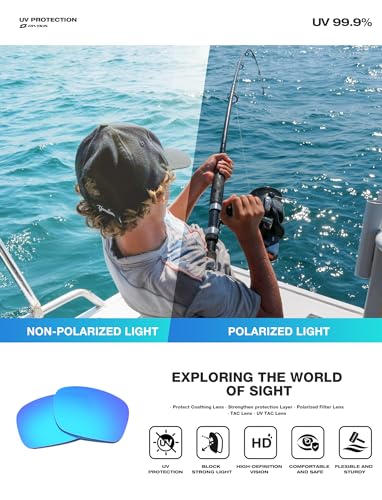 RIVBOS Polarized Mens Sunglasses Fashion UV Protection Sports Driving Baseball Golf Fishing RBS861-Black Ice Blue Lens