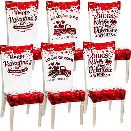 6 Pieces Valentine's Day Love Heart Stretch Chair Covers Removable Washable Dining Chair Slipcovers Protectors with Valentine's Day Pattern for Kitchen Dining Room Hotel Living Room Restaurant Decor
