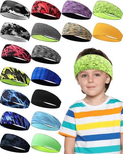 Image of Vinsot 18 Pcs Sweatbands for Youth Kids, Sports Headbands Boys Girls Breathable Athletic Sweatbands Elastic Wicking Hairband Mesh for Baseball Basketball Yoga Football Running(Camo,Vigorous)