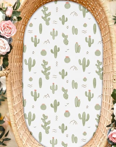 Image of Bedside Bassinet Sheets 2 Pack, 33 x 20 Fitted Bedside Sleeper Sheets, Ultra Soft Breathable Polyester, Ideal for Baby Girl or Boy and Newborns (Cactus Cozy, Bedside Sleeper Sheet)