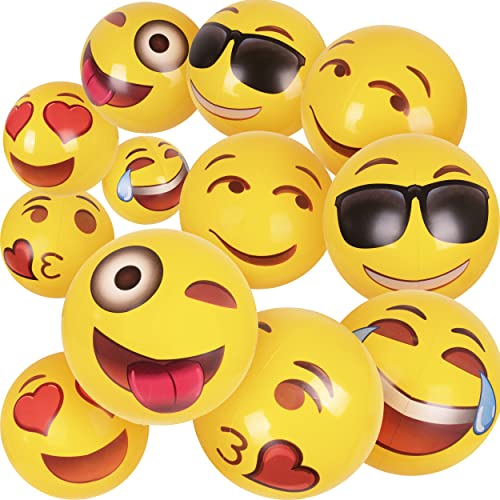 12-Pack Emoji Inflatable Beach Balls Bulk For Kids & Adults I Swimming Pool Toys With 6 Unique Emoji Design I Kids Beach Toys For Beach Games I Kids Summer Toys Water Balls I Toddler Pool Toys For Fun #TOP5