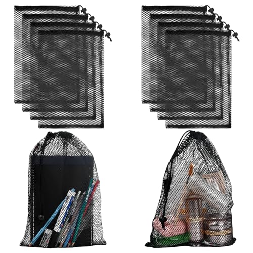 Rapidbok 10 Piezas Bolsa de Malla con Cordón, Bolsa de Red Malla, Bolsa de Almacenamiento Negra Multifuncional, Bolsa de Malla Portátil para Viajes Deportes Actividades al Aire Libre - 20x30cm