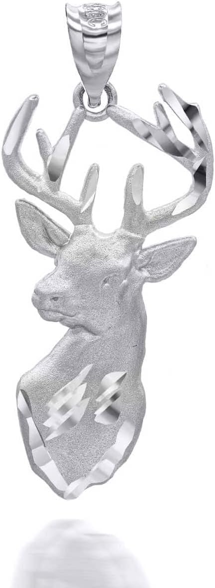 Claddagh Gold Tailed Stag Deer Head Hunter Charm in Solid Sterling Silver Choice of Pendant Only or Necklace Chain Length