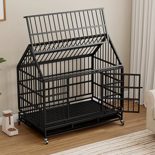 48 Inch Folding Heavy Duty Dog Crate, ACIDBOLT Indestructible Escape Proof XL Dog Kennel Cage for...