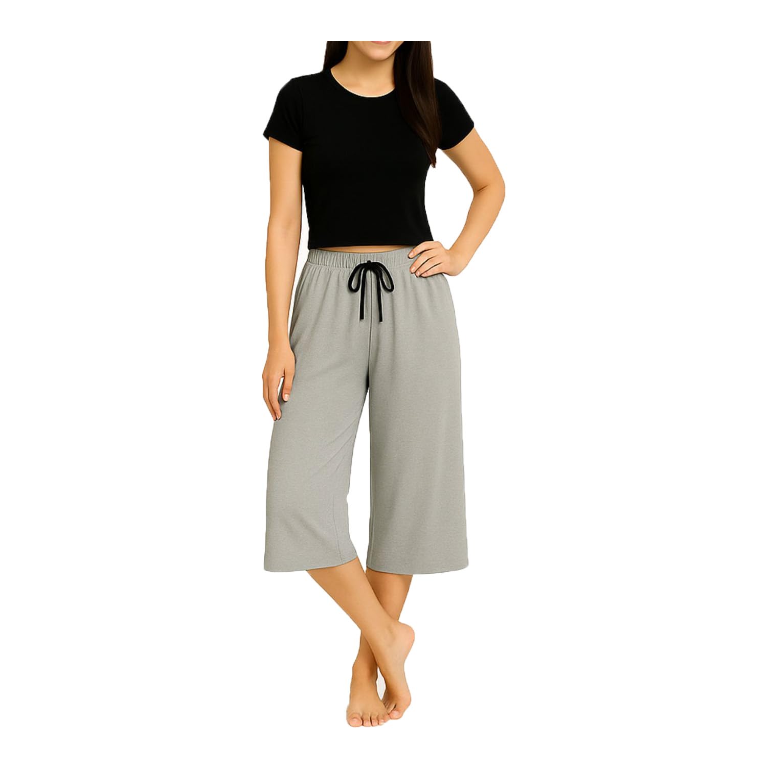 Women's Cotton Plain Calf Length Loosefit Capri, 3/4th Capri, Trousers For Women Single Pack-image-0