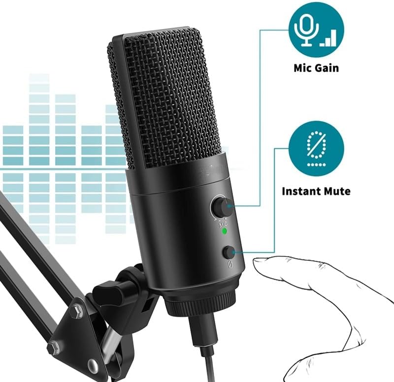 Gaming Streaming Microphone Kit for Computer Arm Stand Mute Button&Gain Studio Mic for Podcast Recording image 4