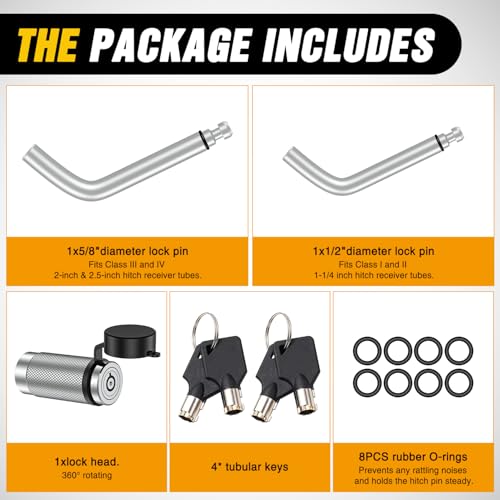 Image of Nilight Trailer Hitch Lock Pin 1 /2 inch & 5 /8 inch Locking Receiver Hitch Pin Keyed Unique Weatherproof Anti-Theft Lockable Fits 2 inch 2-1 /2 inch & 1-1 /4 inchReceiver Tow Truck Boat Bike Truck Silver