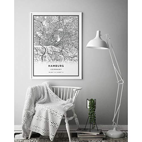 Squareious Hamburg Map Poster Print | Modern Black And White Wall Art | Scandinavian Home Decor | Germany City Prints Artwork | Fine Art Posters 8.5X11 #TOP2