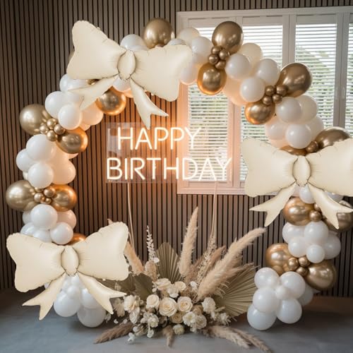 Image of 5pcs White Bow Balloon, Cream White Bows Balloons, Ivory Giant Bow Foil Balloon For Birthday Baby Shower Girls Women Boho Party Wedding Bridal Shower Bachelorette Engagement Graduation Decorations