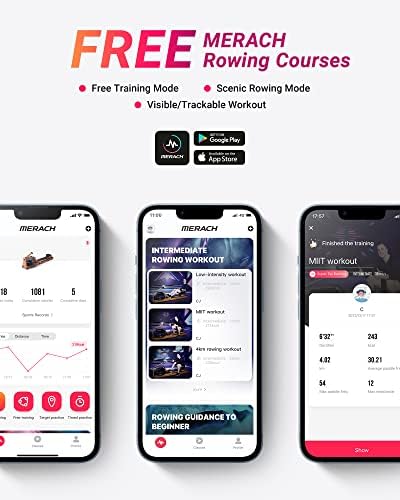 MERACH Foldable Wooden Rowing Machine, Water Electromagnetic Rower Machine for Home Use, Exclusive App Lifetime Membership, Patented Space Saver, MERACH Go Technology, 950