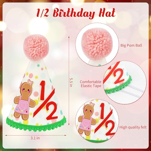 Image of 1 /2 Birthday Christmas Half Birthday Decorations - Christmas It's My 1 /2 Bday Banner Glitter Cake Topper Tassel High Chair Banner & Cone Hat Halfway to One Boy Girl Party Supplies