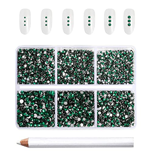 Image of Beadsland 7200pcs Flatback Rhinestones,Green Rhinestone Nail Gems Round Crystal Rhinestones for Crafts,Mixed 6 Sizes with Wax Pencil Kit, SS3-SS10,Emerald | Glass Nail Gems, Round Crystal, With Wax Pencil Kit, SS3-SS10,Dark Green