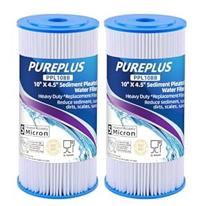 PUREPLUS 10″ x 4.5″ Whole House Pleated Sediment Filter for Well Water, Replacement Cartridge for GE FXHSC, Culligan R50-BBSA, Pentek R50-BB, DuPont WFHDC3001, American Plumber W50PEHD, GXWH40L, 2Pack