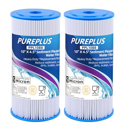 PUREPLUS-10-x-45-Whole-House-Pleated-Sediment-Filter-for-Well-Water-Replacement-Cartridge-for-GE-FXHSC-Culligan-R50-BBSA-Pentek-R50-BB-DuPont-WFHDC3001-American-Plumber-W50PEHD-GXWH40L-2Pack