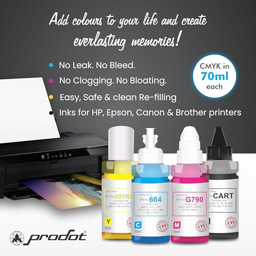 Image of ProDot Br B5000 /B6000 Inkjet Ink Refill Compatible with Brother DCP- T300, T310, T500W, T510W, T700W, T710W, T800W, T810W, MFC-T910DW, T4000DW, T4500DW Ink Tank Printers (70 ml, C /M /Y)
