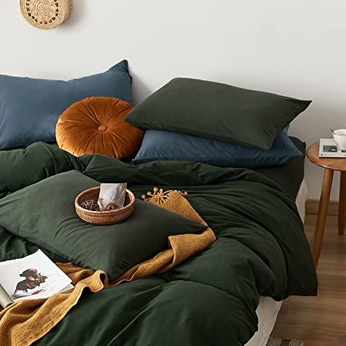 Dark Green Duvet Cover 100% Jersey Knit Cotton Duvet Cover King Olive Green Comforter Cover Luxury Soft T Shirt Cotton Bedding Set Simple Style Solid Green Bedding Quilt Cover With 2 Pillowcases #TOP6