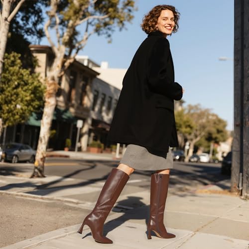 Knee High Boots Women Square Toe Stiletto Heel Fall Boots, Brown, 9.5 by Modatope - Used condition - Image 2
