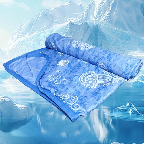 JINGTOPS 2 in 1 Doppelseitige Kühldecke Sommerdecke Kühlend 150x200 Kühlmatte Bett für Menschen Sommerkühldecke Bettlaken Eisseide Bettdecke Doppeltes Selbstkühlende Absorbiert Körperwärme(Blau)