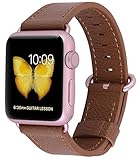 Apple Watch Band 38mm Women - PEAK ZHANG Light Brown Genuine Leather Replacement Wrist Strap with Rose Gold Adapter and Buckle for Iwatch Series 2,Series 1,Sport,Edition
