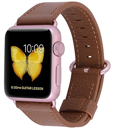 SHAKLAK PEAK ZHANG Compatible Iwatch Band 38mm 40mm Women Genuine Leather Replacement Strap with Rose Gold Adapter and Buckle Compatible Series 4 (40mm) Series 3 2 1 (38mm), Light Brown