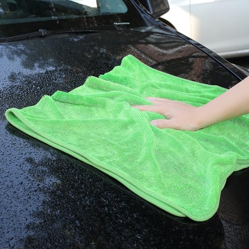 Image of JOYMOOP Microfiber Towels for Cars, 2 Pack 35.4 inch x 23.6 inch Car Drying Towel, Green Reusable Car Towel, Quick Drying Car Microfiber Cleaning Cloth for RVs, SUVs, Trucks