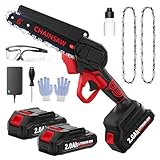 FULLYEA Mini Chainsaw Cordless, 6 Inch Brushless Electric Chainsaw With 2 Batteries, Handheld Mini Chain Saw Battery Powered, Small Chain Saw for Tree Trimming Wood Cutting, Courtyard & Garden