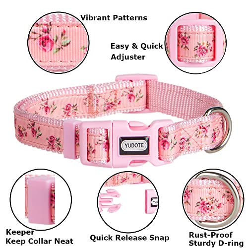 YUDOTE Puppy Collar and Lead Set,Strong Nylon Collar Leash Matching Kit for Extra Small Active Female Dogs Daily Use,Floral Pink - Image 3